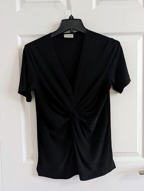 By Malene Birger Black Twist Front V-Neck Short Sleeve Top Clia Style Office - S